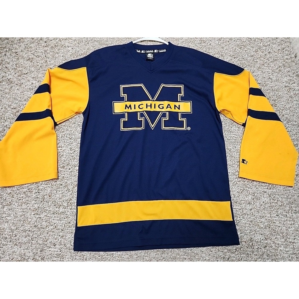 Vintage Michigan Wolverines Team Starter Hockey Dark Blue Jersey Adult Medium